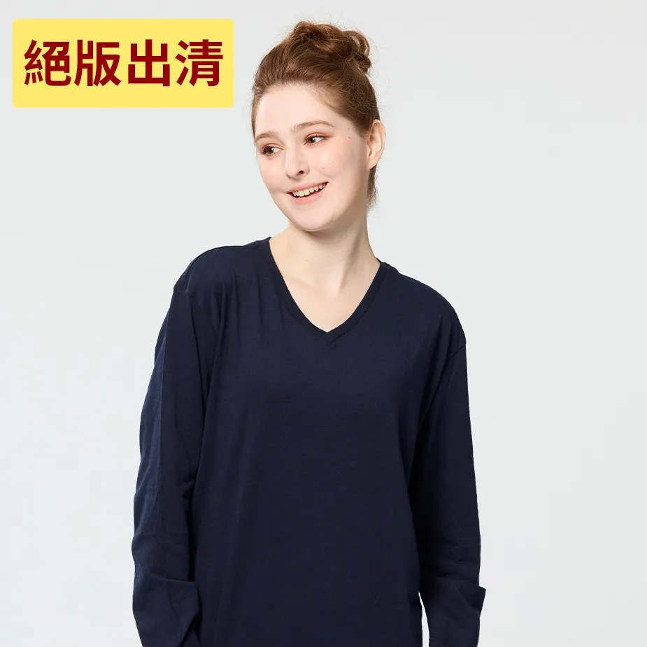 【絕版出清】三花彩色T恤.V領長袖衫.女內衣_深藍 9723