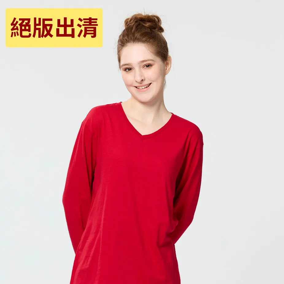 【絕版出清】三花彩色T恤.V領長袖衫.女內衣_紅 9723