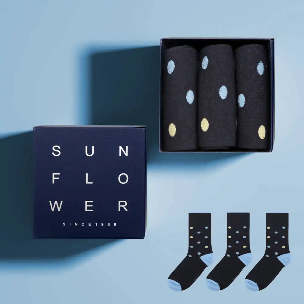 【三花紳士典藏禮盒3雙組】 無痕肌波卡圓點休閒襪.襪子 S003-7