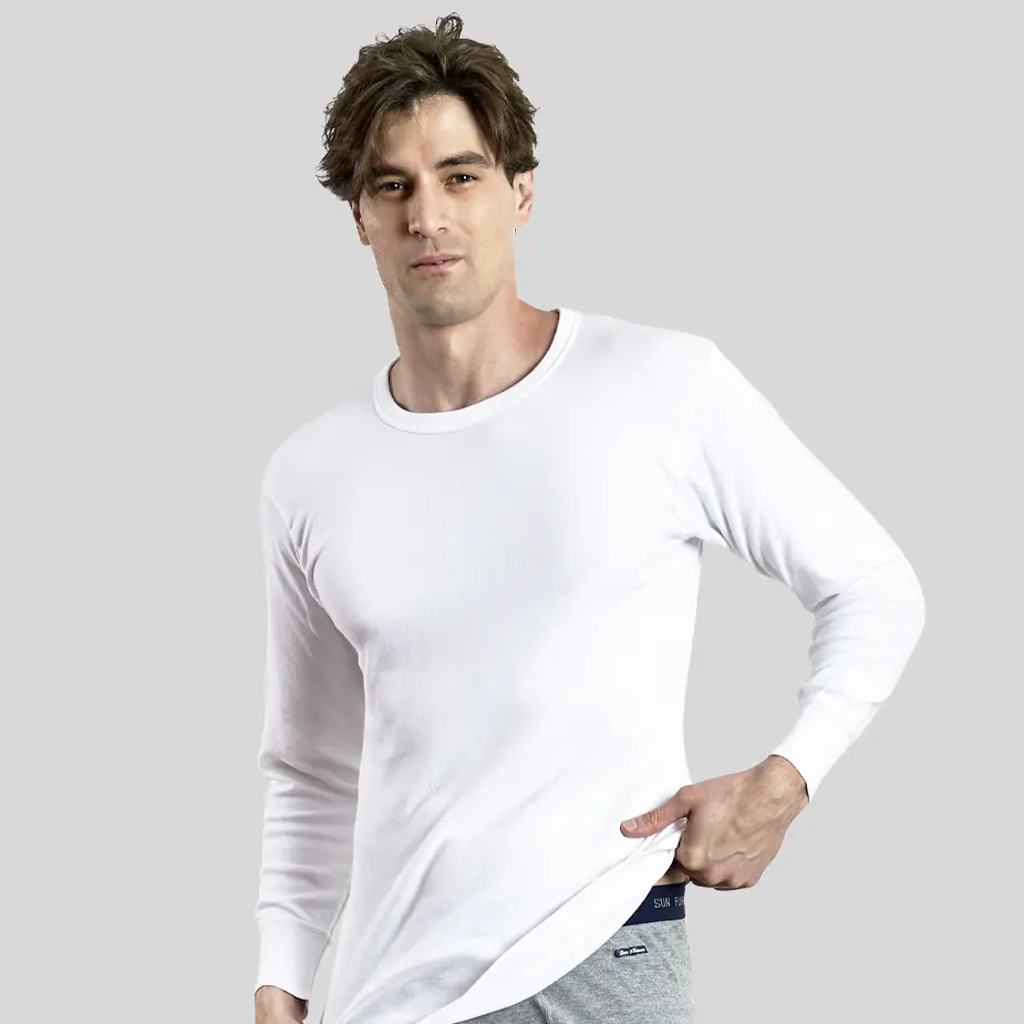 【三花】長袖厚棉圓領內衣_白 9922