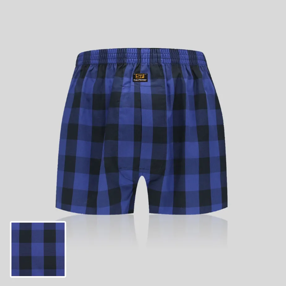 【三花】平口褲/四角褲.男內褲-藍格 5522