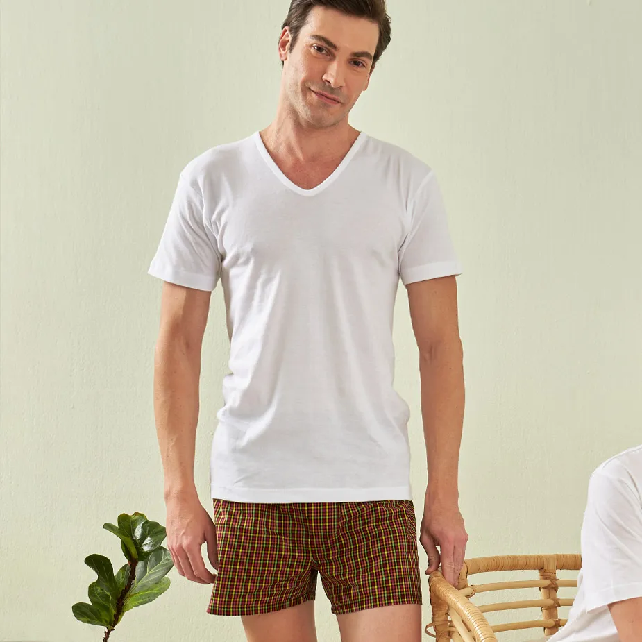 【三花】平口褲/四角褲.男內褲-黑細格 5522