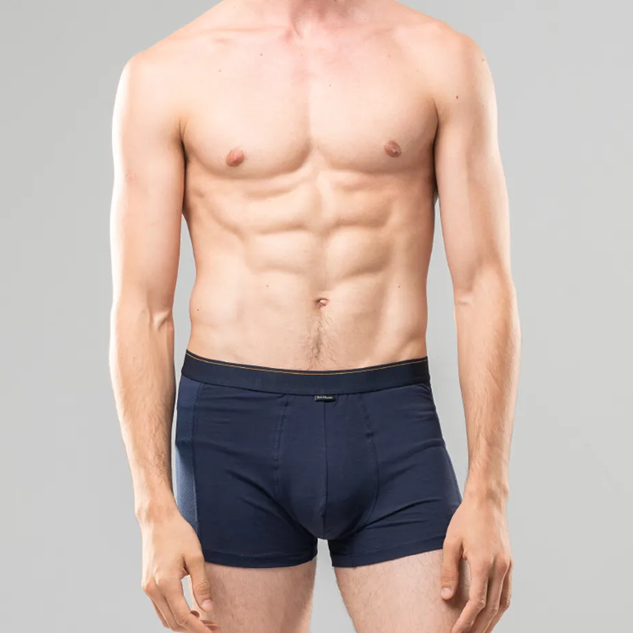 【三花】彈性貼身運動內褲.四角褲.男內褲(側邊網狀)_深藍6666N