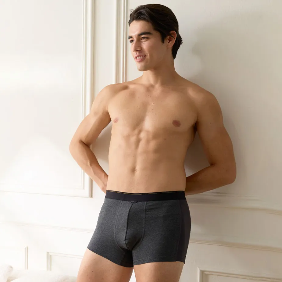 【三花】彈性貼身運動內褲.四角褲.男內褲(側邊網狀)_鐵灰 6666N