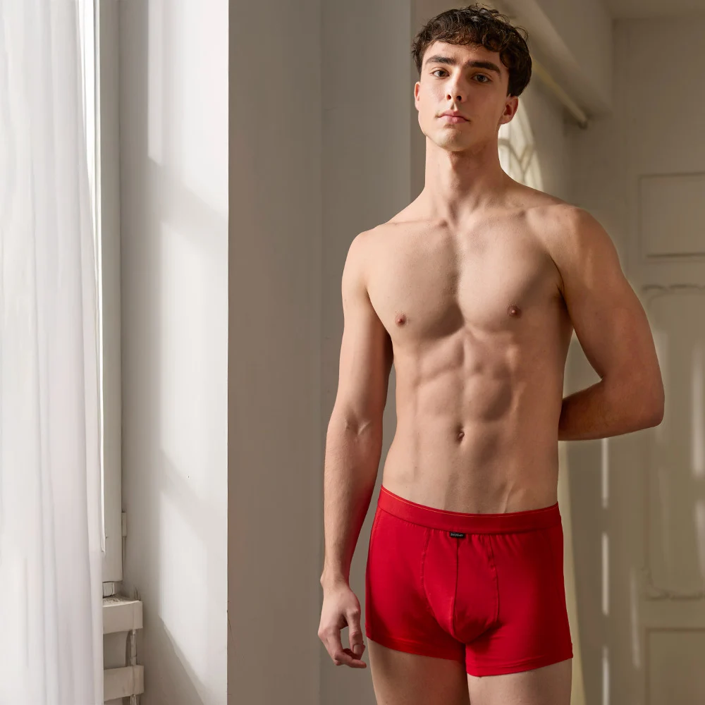 【三花】彈性貼身運動內褲.四角褲.男內褲(側邊網狀)_紅 6666N