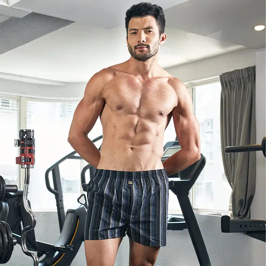 【三花】平口褲/四角褲.男內褲 藍白條紋 5522