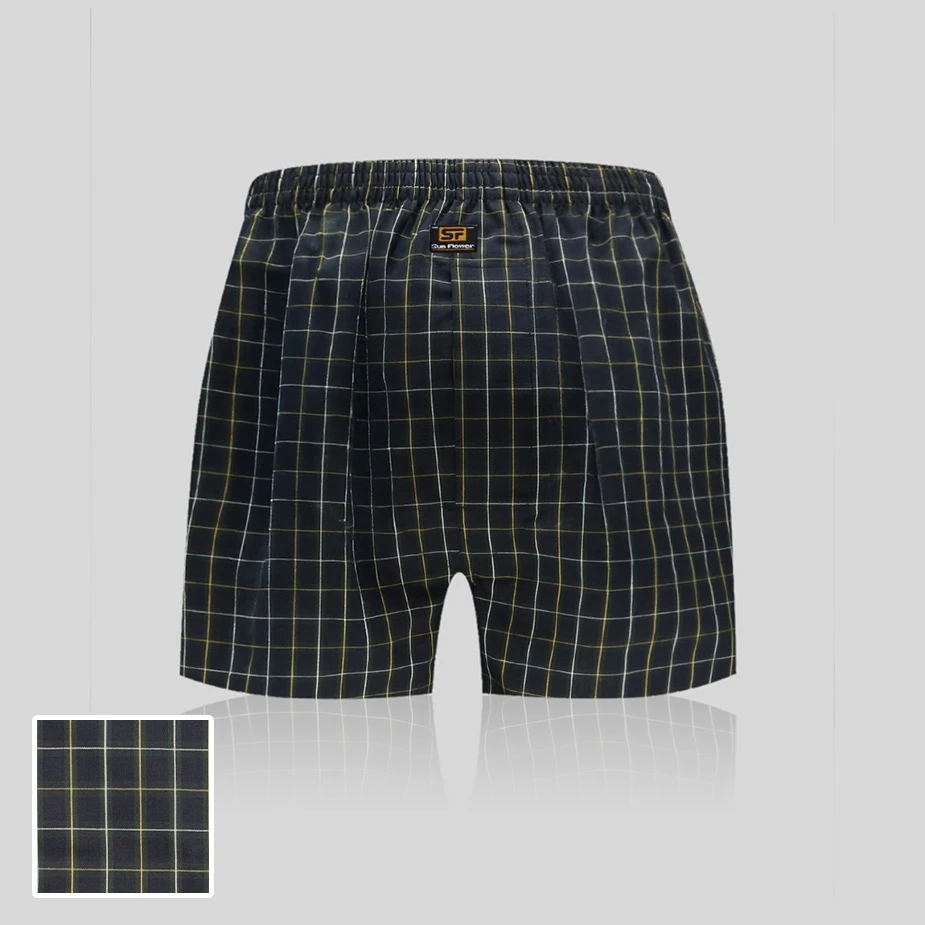 【三花】平口褲/四角褲.男內褲 黃綠格 5522